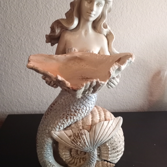 Unique Vintage Other - Beautiful Sea Shell 12" Tall Mermaid Holding Shell Bird Bath